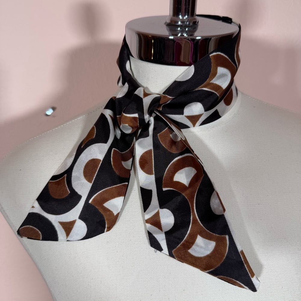 Vintage 1970’s art deco Mod MCM brown Black Cravat Necklace Scarf